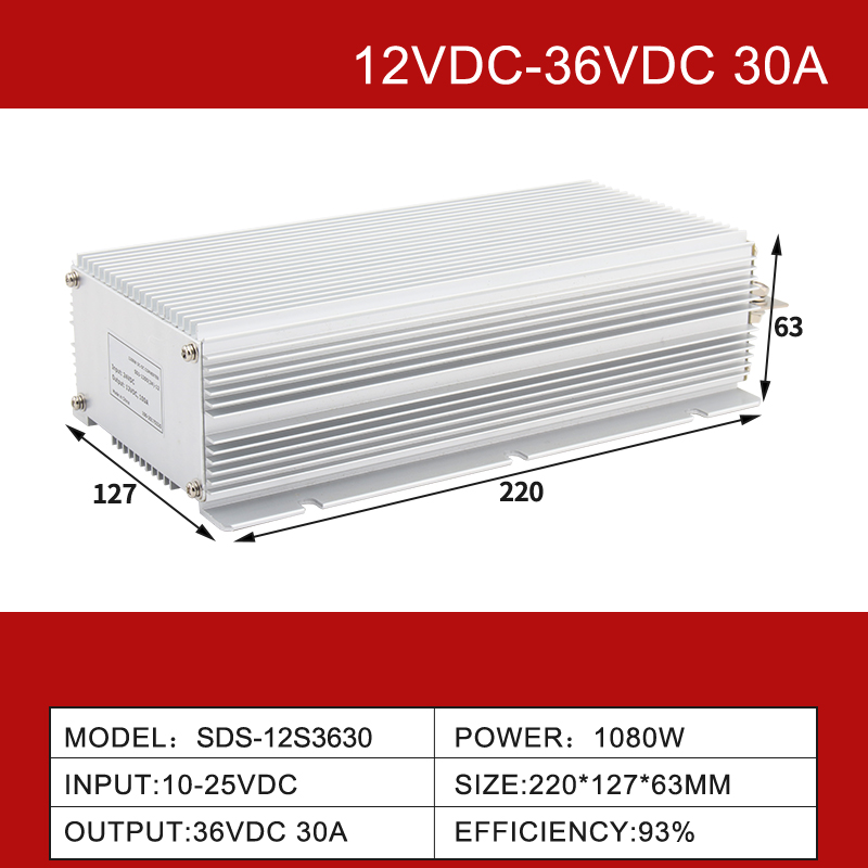 Convertitore step-up di alimentazione per auto CC-CC non isolato IP68 da 12 V a 36 V da 1 A a 30 A
