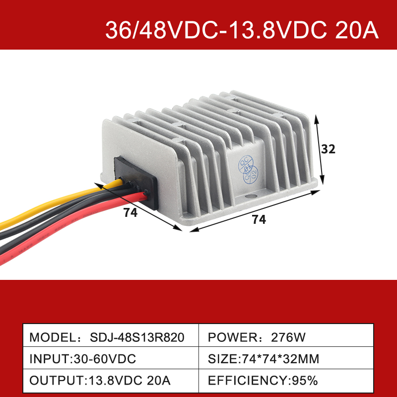 Convertitore DC-DC non isolato IP68 step down a uscita singola da 36 V/48 V CC a 13,8 V CC da 5 A a 100 A 