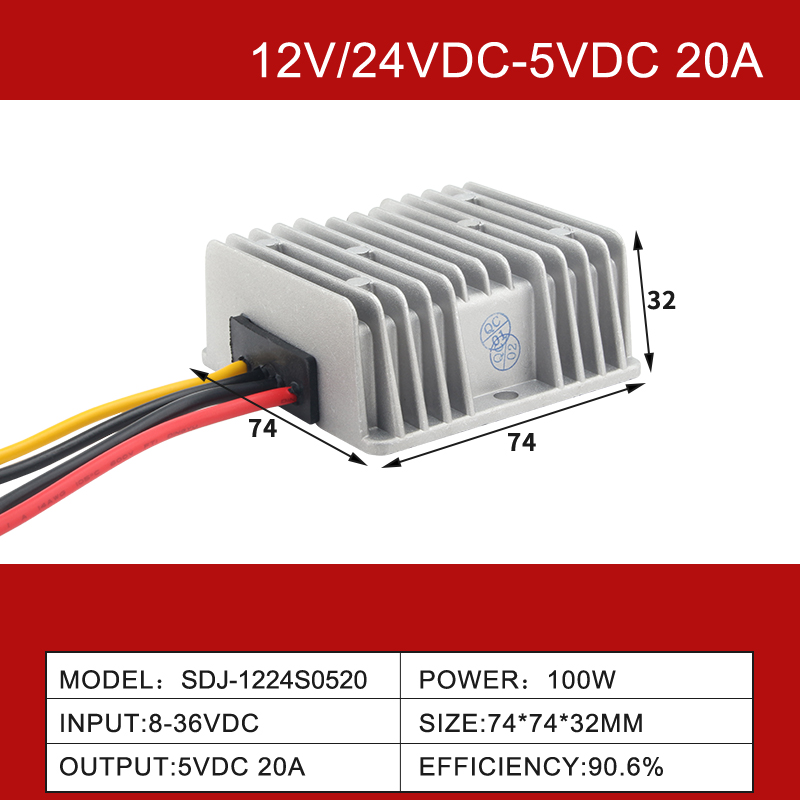 Convertitore CC-CC buck IP68 impermeabile non isolato da 12 V/24 V CC a 5 V CC da 3 A a 60 A 