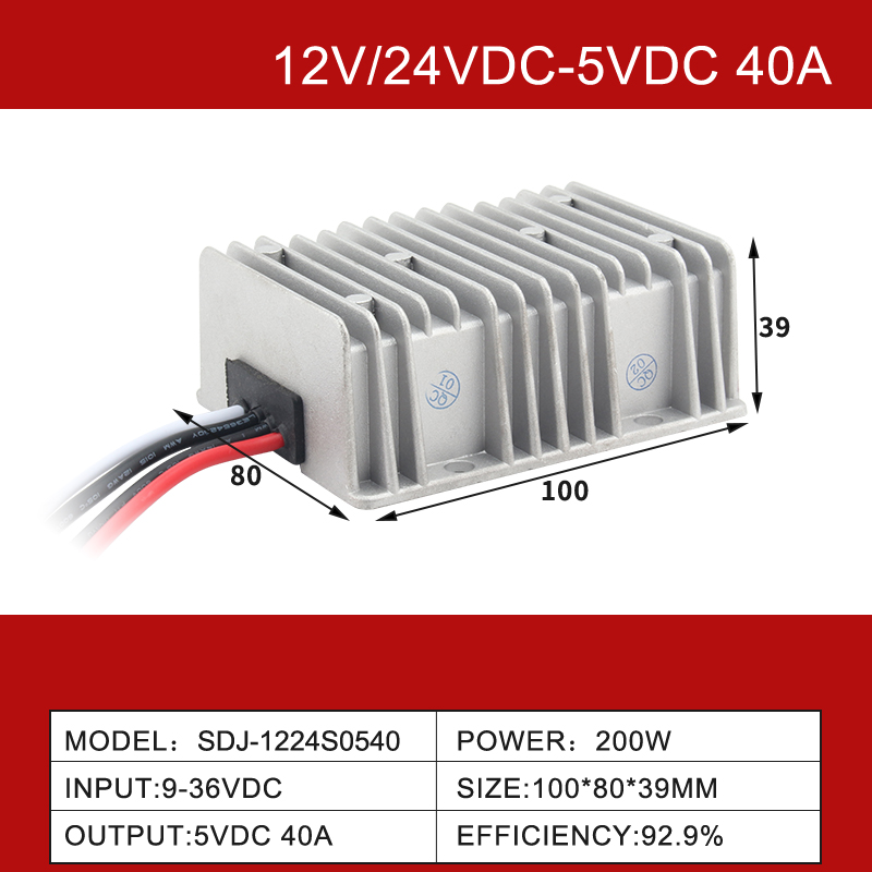 Convertitore CC-CC buck IP68 impermeabile non isolato da 12 V/24 V CC a 5 V CC da 3 A a 60 A 